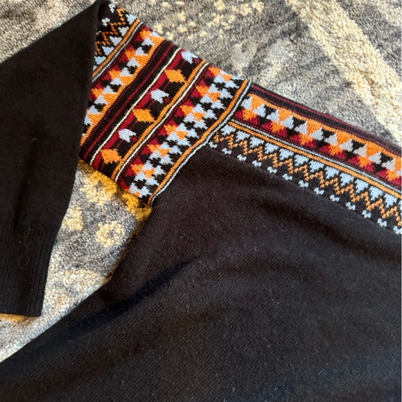 Scotch & Soda Black Merino Wool Turtleneck Sweater with Colorful Pattern - Picture 6 of 12